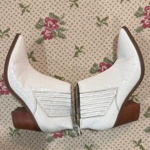 Marc Fisher White Croc-Embossed Ankle Booties - Stylish Women's Western Heel